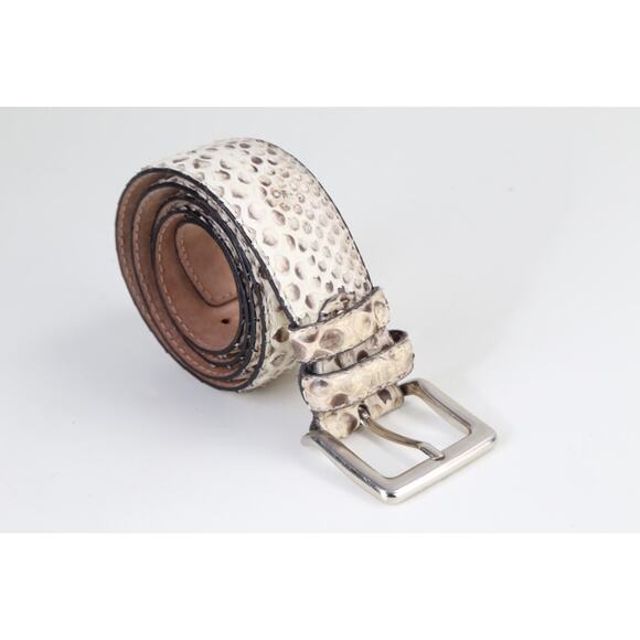Vintage Snakeskin Leather Belt Gray White Ornate Silver Buckle Boho Exotic Sz 34 main image 12
